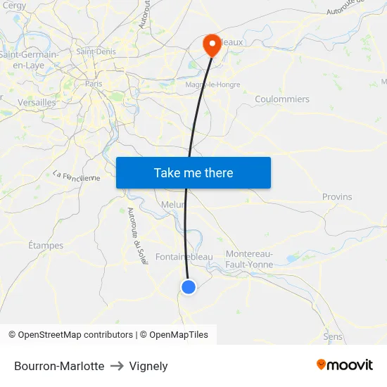 Bourron-Marlotte to Vignely map