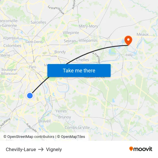 Chevilly-Larue to Vignely map