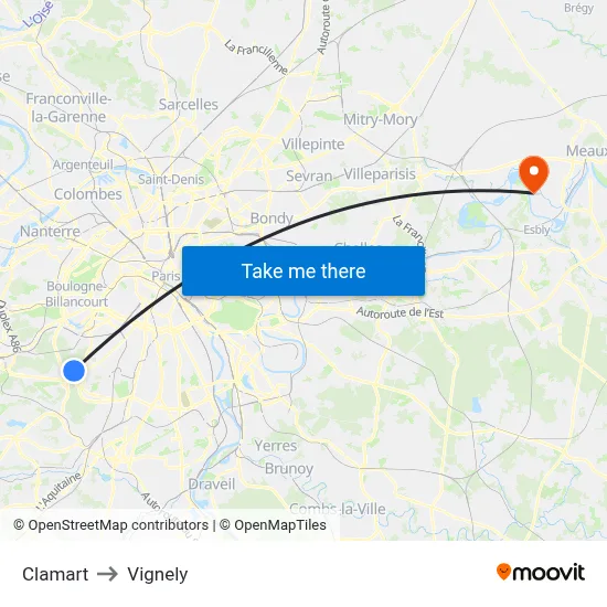 Clamart to Vignely map