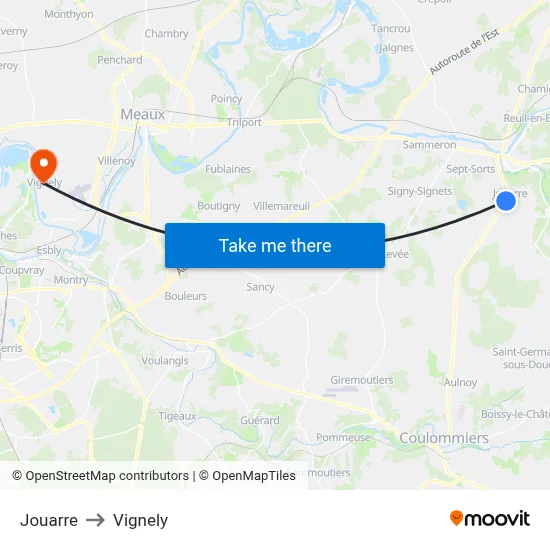 Jouarre to Vignely map