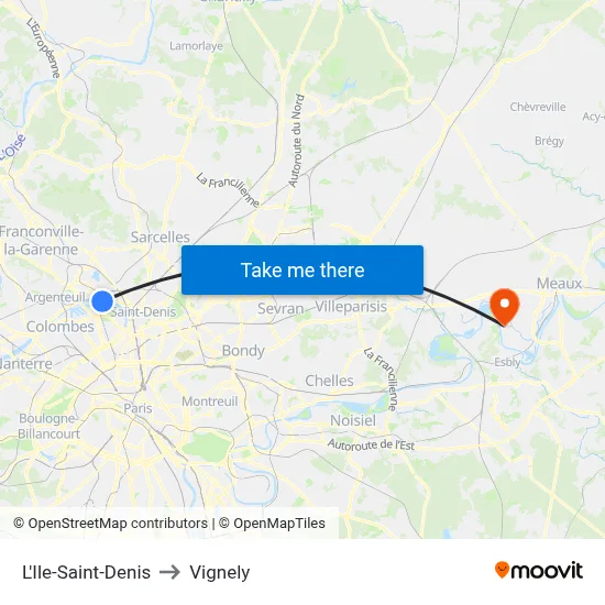 L'Ile-Saint-Denis to Vignely map