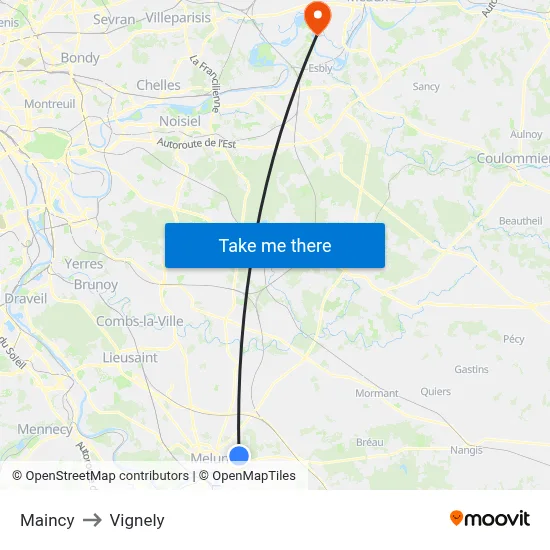 Maincy to Vignely map