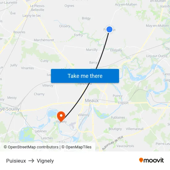 Puisieux to Vignely map