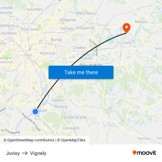 Juvisy to Vignely map
