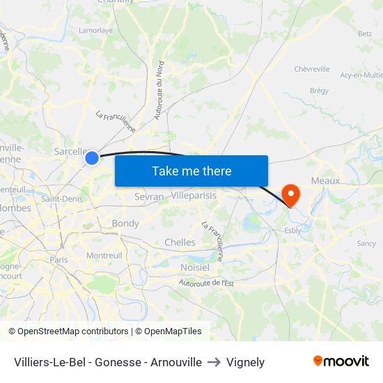 Villiers-Le-Bel - Gonesse - Arnouville to Vignely map