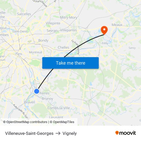 Villeneuve-Saint-Georges to Vignely map
