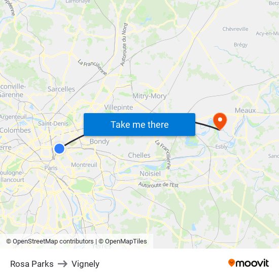 Rosa Parks to Vignely map
