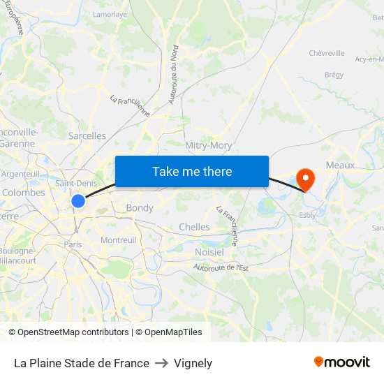 La Plaine Stade de France to Vignely map