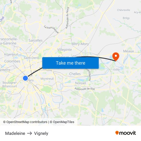 Madeleine to Vignely map