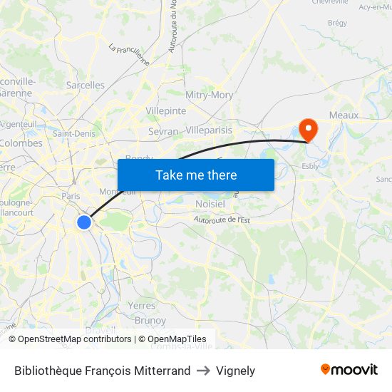 Bibliothèque François Mitterrand to Vignely map
