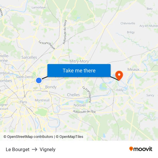 Le Bourget to Vignely map