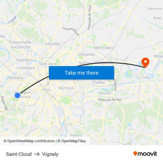 Saint-Cloud to Vignely map