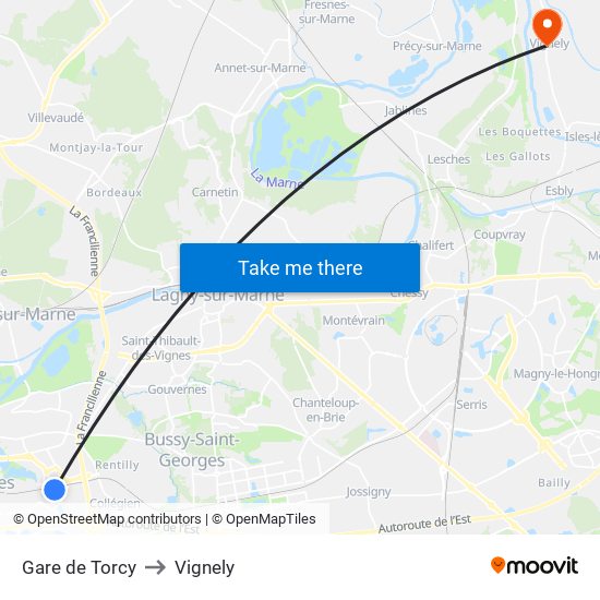 Gare de Torcy to Vignely map