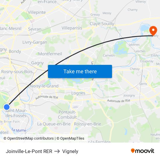 Joinville-Le-Pont RER to Vignely map