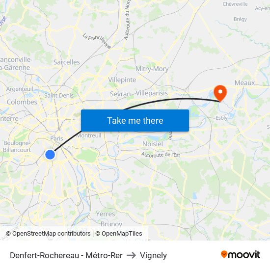 Denfert-Rochereau - Métro-Rer to Vignely map