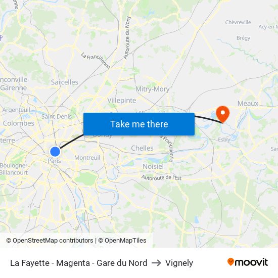 La Fayette - Magenta - Gare du Nord to Vignely map