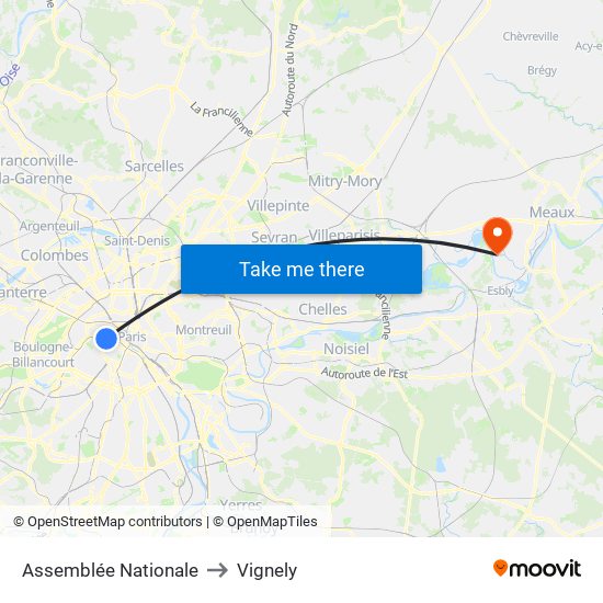 Assemblée Nationale to Vignely map