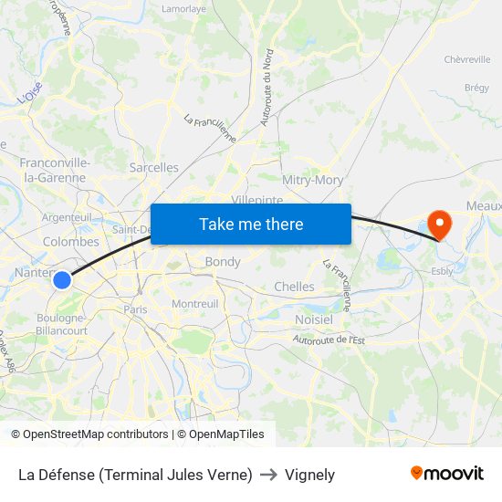 La Défense (Terminal Jules Verne) to Vignely map