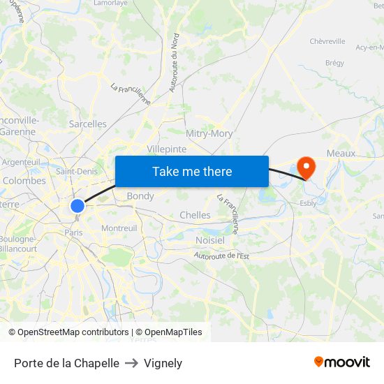 Porte de la Chapelle to Vignely map