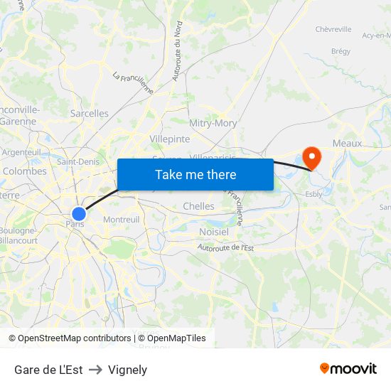 Gare de L'Est to Vignely map