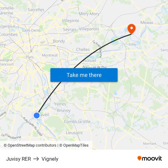 Juvisy RER to Vignely map