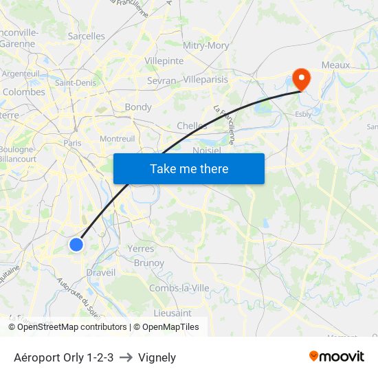 Aéroport Orly 1-2-3 to Vignely map