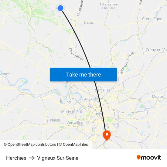 Herchies to Vigneux-Sur-Seine map