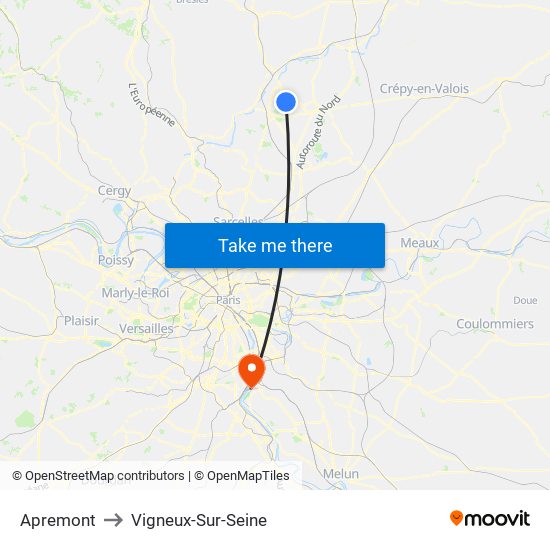 Apremont to Vigneux-Sur-Seine map