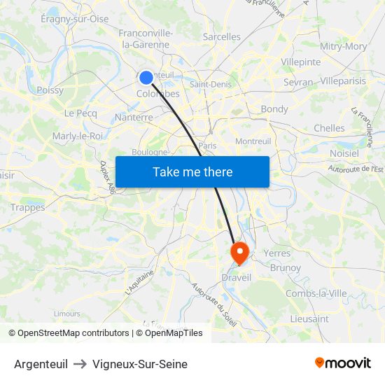 Argenteuil to Vigneux-Sur-Seine map