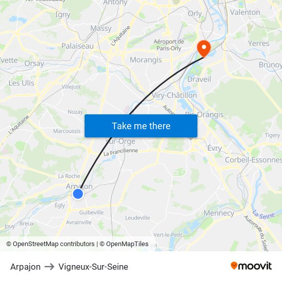 Arpajon to Vigneux-Sur-Seine map