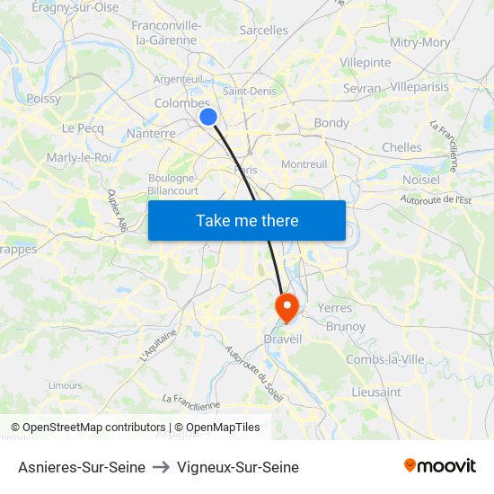 Asnieres-Sur-Seine to Vigneux-Sur-Seine map