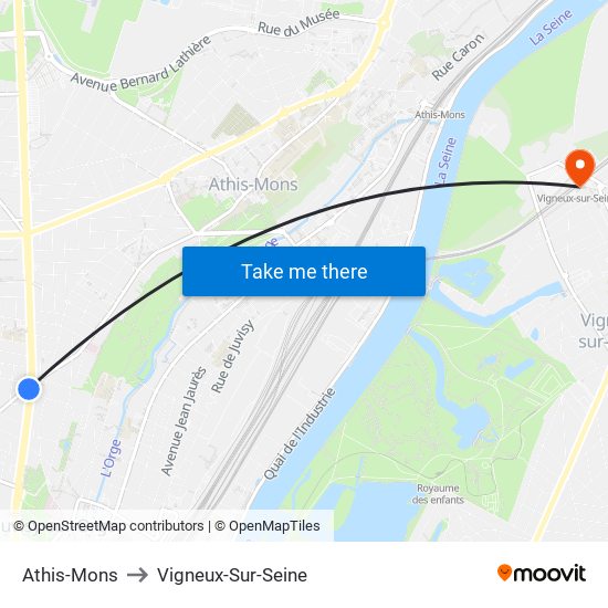 Athis-Mons to Vigneux-Sur-Seine map