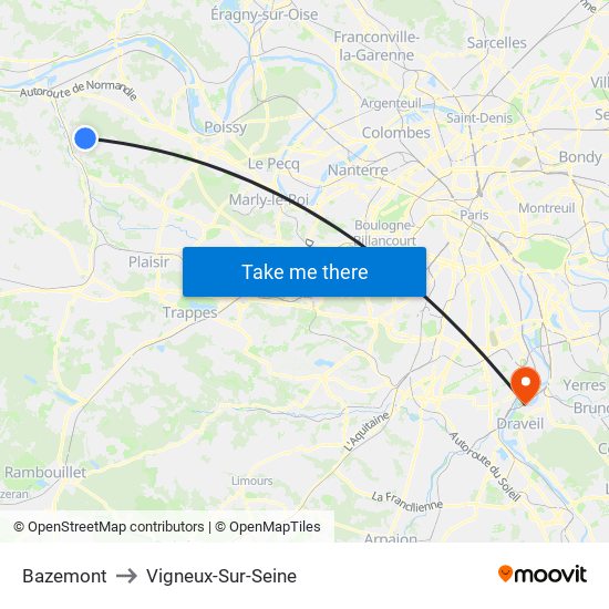 Bazemont to Vigneux-Sur-Seine map