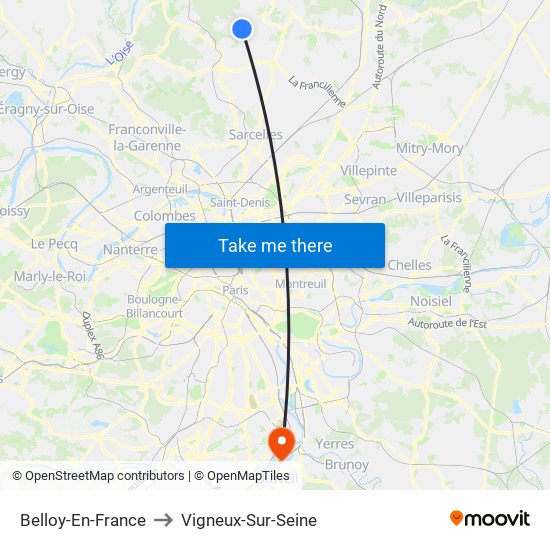 Belloy-En-France to Vigneux-Sur-Seine map