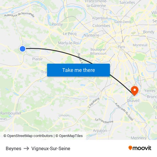 Beynes to Vigneux-Sur-Seine map