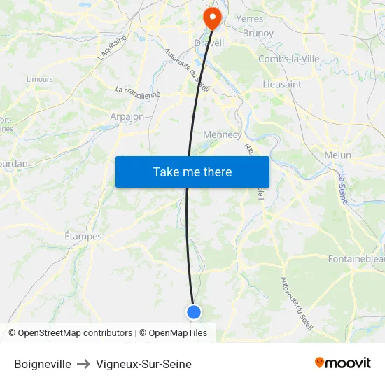 Boigneville to Vigneux-Sur-Seine map