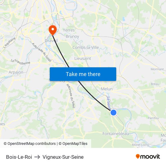 Bois-Le-Roi to Vigneux-Sur-Seine map