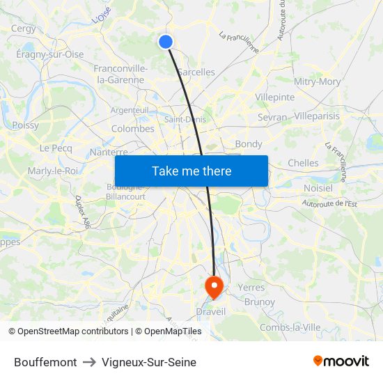 Bouffemont to Vigneux-Sur-Seine map