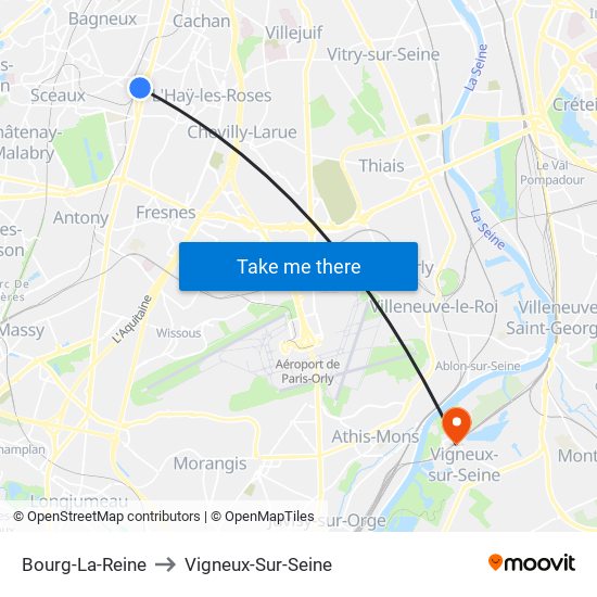 Bourg-La-Reine to Vigneux-Sur-Seine map