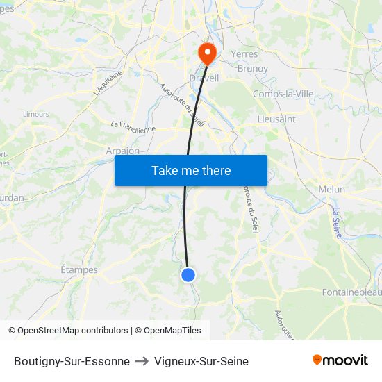 Boutigny-Sur-Essonne to Vigneux-Sur-Seine map