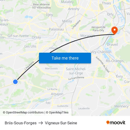 Briis-Sous-Forges to Vigneux-Sur-Seine map