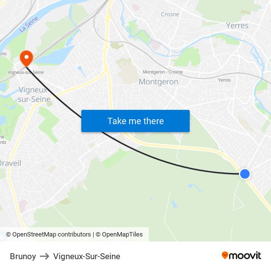 Brunoy to Vigneux-Sur-Seine map