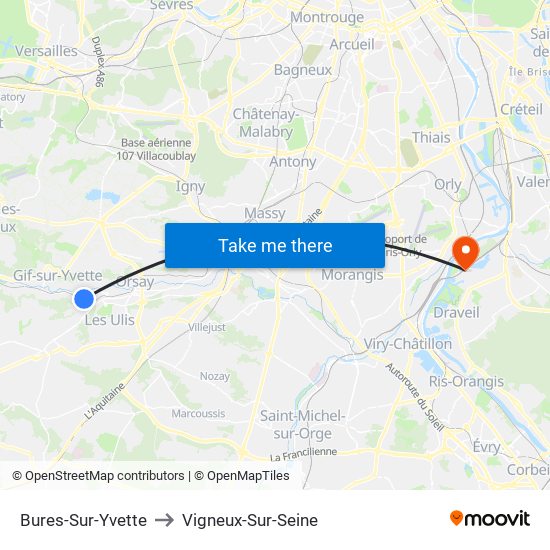 Bures-Sur-Yvette to Vigneux-Sur-Seine map