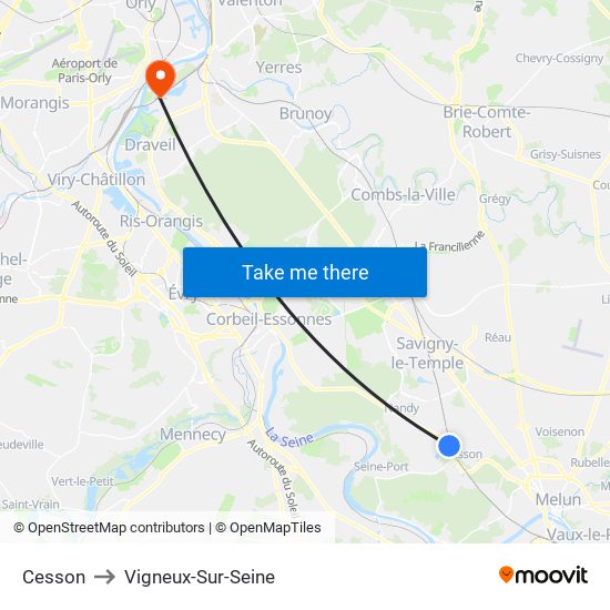 Cesson to Vigneux-Sur-Seine map