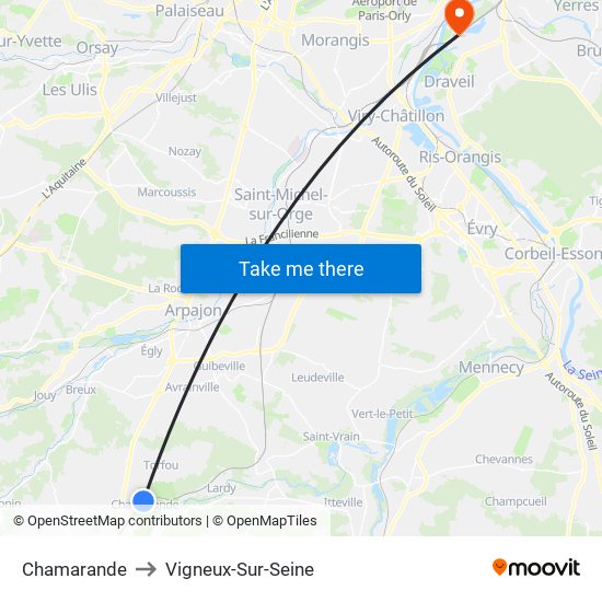 Chamarande to Vigneux-Sur-Seine map