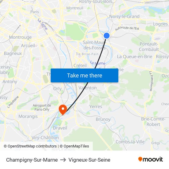 Champigny-Sur-Marne to Vigneux-Sur-Seine map