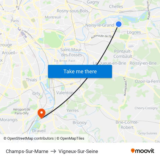 Champs-Sur-Marne to Vigneux-Sur-Seine map