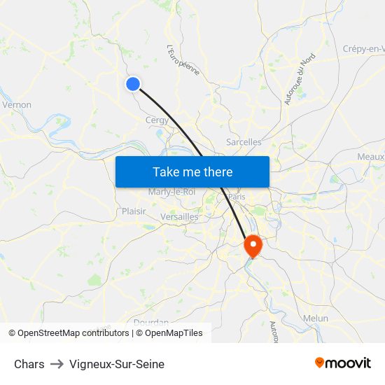 Chars to Vigneux-Sur-Seine map