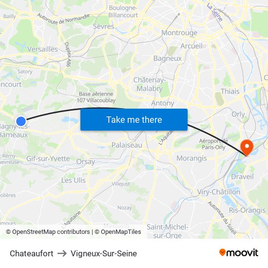 Chateaufort to Vigneux-Sur-Seine map