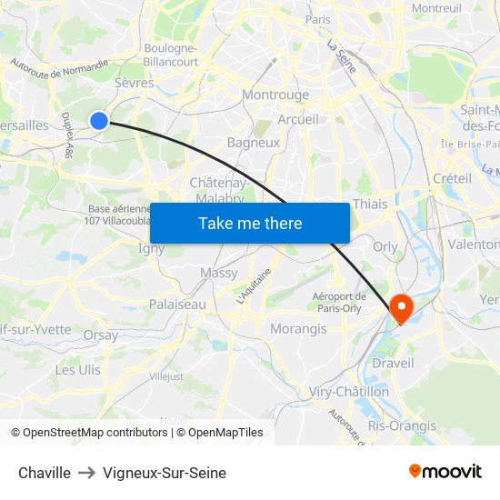 Chaville to Vigneux-Sur-Seine map